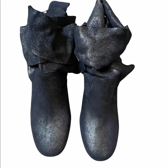 Sigerson Morrison Metallic Sally Sparkling Dark Blue Suede Heel Boots Size 10