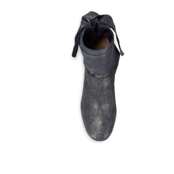 Sigerson Morrison Metallic Sally Sparkling Dark Blue Suede Heel Boots Size 10