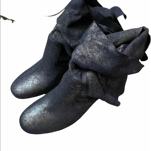 Sigerson Morrison Metallic Sally Sparkling Dark Blue Suede Heel Boots Size 10