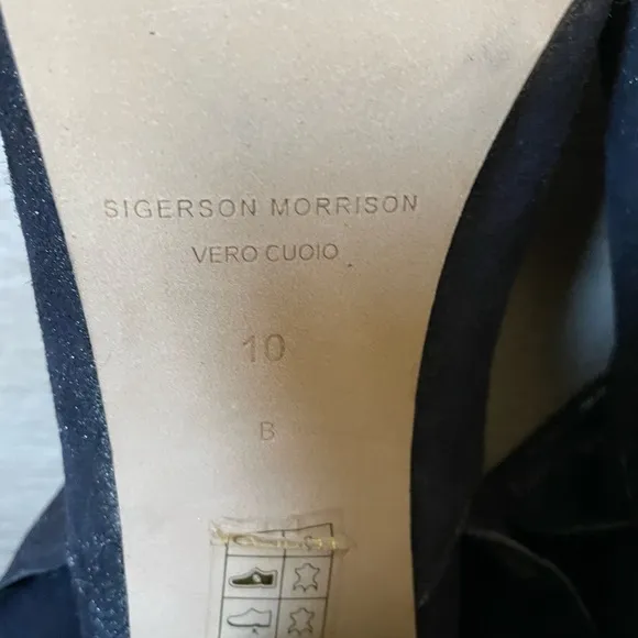 Sigerson Morrison Metallic Sally Sparkling Dark Blue Suede Heel Boots Size 10