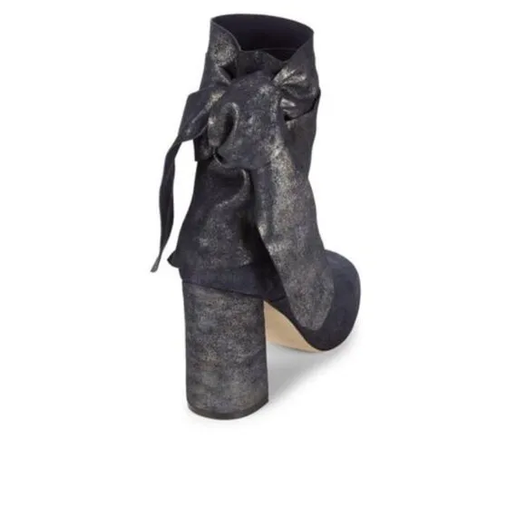 Sigerson Morrison Metallic Sally Sparkling Dark Blue Suede Heel Boots Size 10