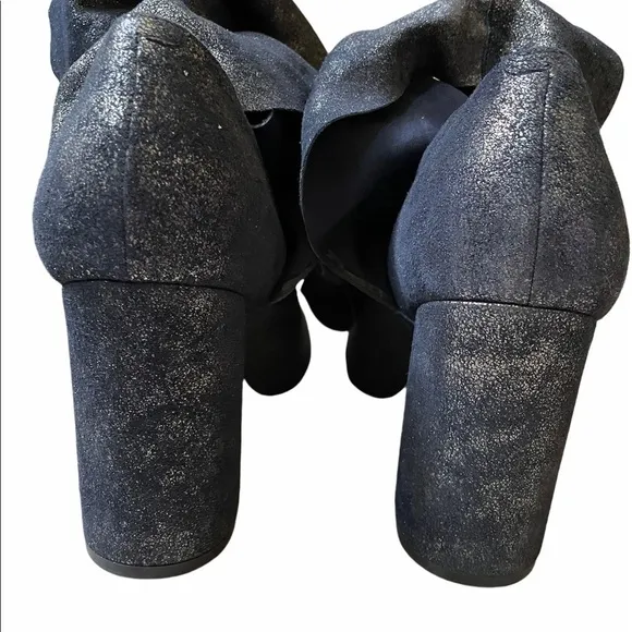Sigerson Morrison Metallic Sally Sparkling Dark Blue Suede Heel Boots Size 10