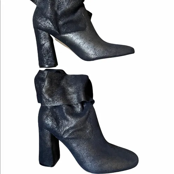 Sigerson Morrison Metallic Sally Sparkling Dark Blue Suede Heel Boots Size 10