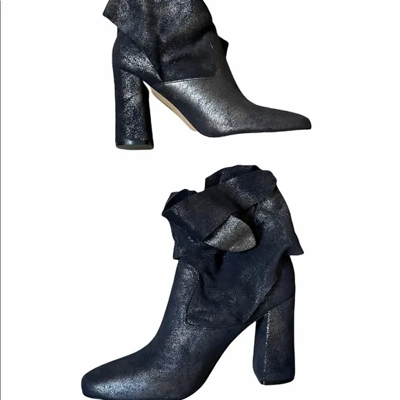 Sigerson Morrison Metallic Sally Sparkling Dark Blue Suede Heel Boots Size 10