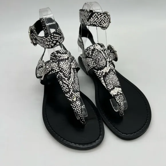 SIGERSON MORRISON SMCAITLYN2 BLACK  WHITE PHI PHI SNAKE PRINT SANDALS SZ 37