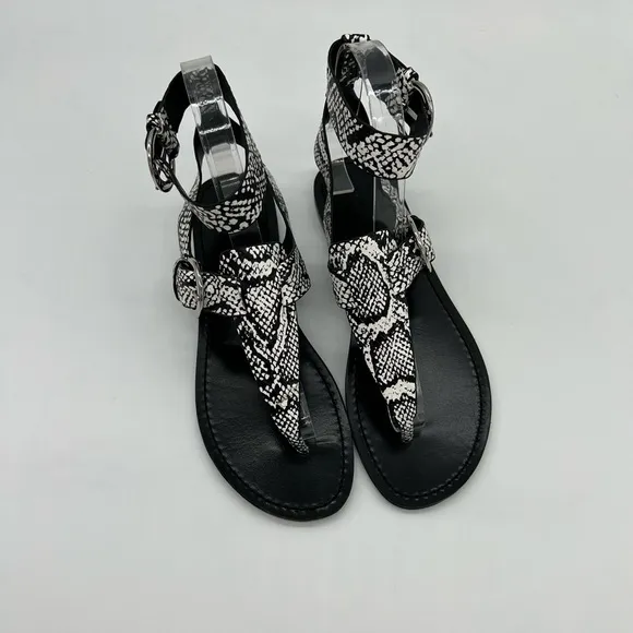 SIGERSON MORRISON SMCAITLYN2 BLACK  WHITE PHI PHI SNAKE PRINT SANDALS SZ 37