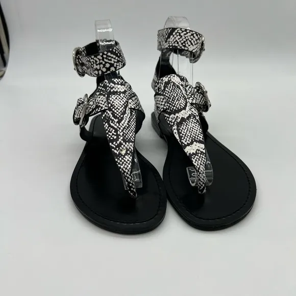 SIGERSON MORRISON SMCAITLYN2 BLACK  WHITE PHI PHI SNAKE PRINT SANDALS SZ 37