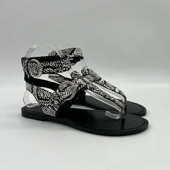 SIGERSON MORRISON SMCAITLYN2 BLACK  WHITE PHI PHI SNAKE PRINT SANDALS SZ 37