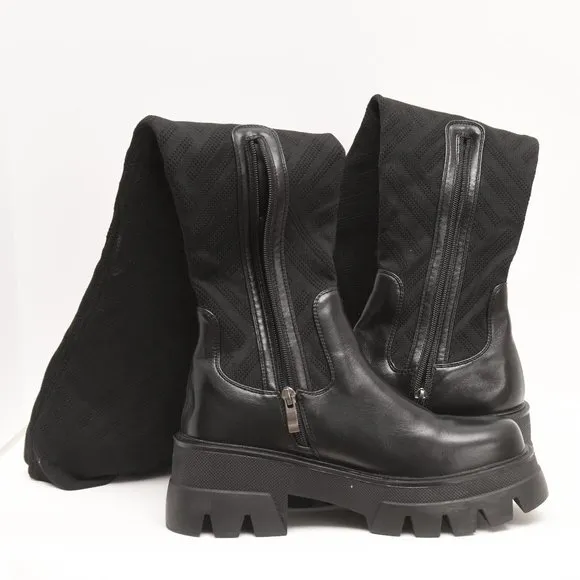 Simmi London Myles Zephyr Black Knit Chunky Thigh High Boots US-8 (UK -6)