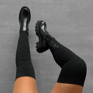 Simmi London Myles Zephyr Black Knit Chunky Thigh High Boots US-8 (UK -6)