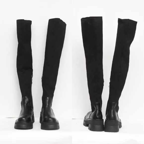 Simmi London Myles Zephyr Black Knit Chunky Thigh High Boots US-8 (UK -6)