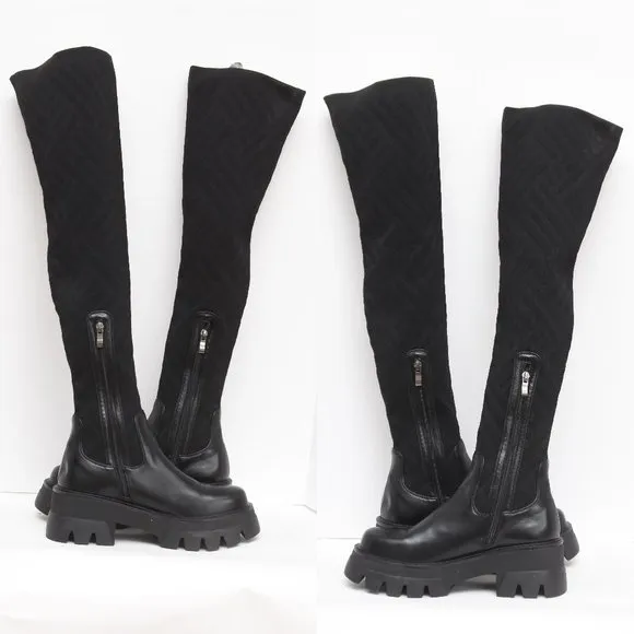 Simmi London Myles Zephyr Black Knit Chunky Thigh High Boots US-8 (UK -6)
