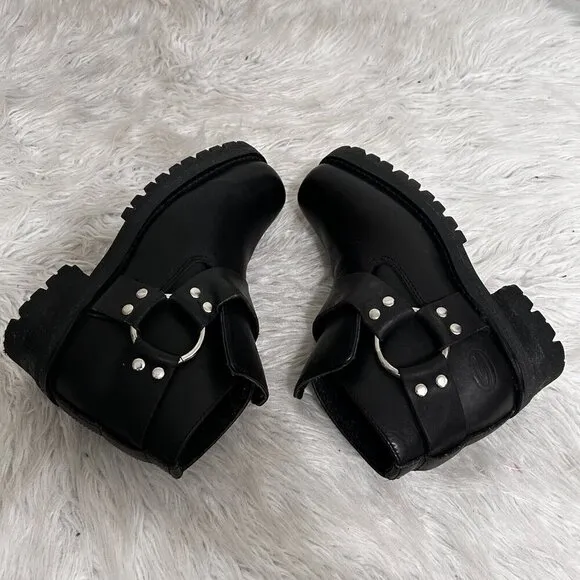 Skechers VTG 90s Black Leather Engineer Biker Boots Ankle Moto Sz 3 Chunky Kid’s