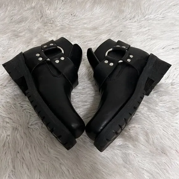 Skechers VTG 90s Black Leather Engineer Biker Boots Ankle Moto Sz 3 Chunky Kid’s