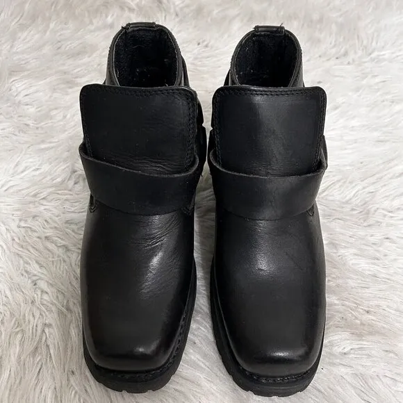 Skechers VTG 90s Black Leather Engineer Biker Boots Ankle Moto Sz 3 Chunky Kid’s