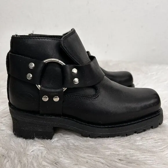 Skechers VTG 90s Black Leather Engineer Biker Boots Ankle Moto Sz 3 Chunky Kid’s