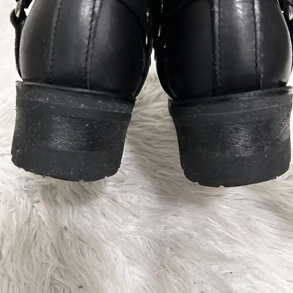 Skechers VTG 90s Black Leather Engineer Biker Boots Ankle Moto Sz 3 Chunky Kid’s