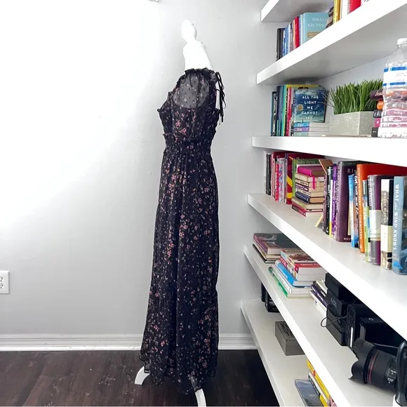 Slate &amp; Willow Black Floral Puff Sleeve Smocked Dress Sz XS