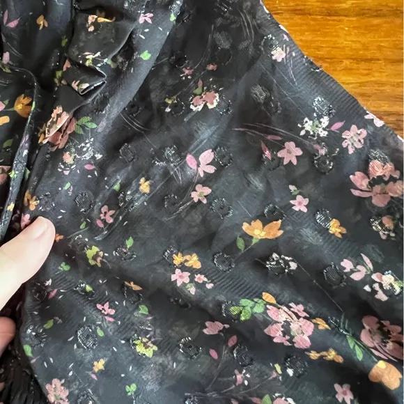 Slate &amp; Willow Black Floral Puff Sleeve Smocked Dress Sz XS