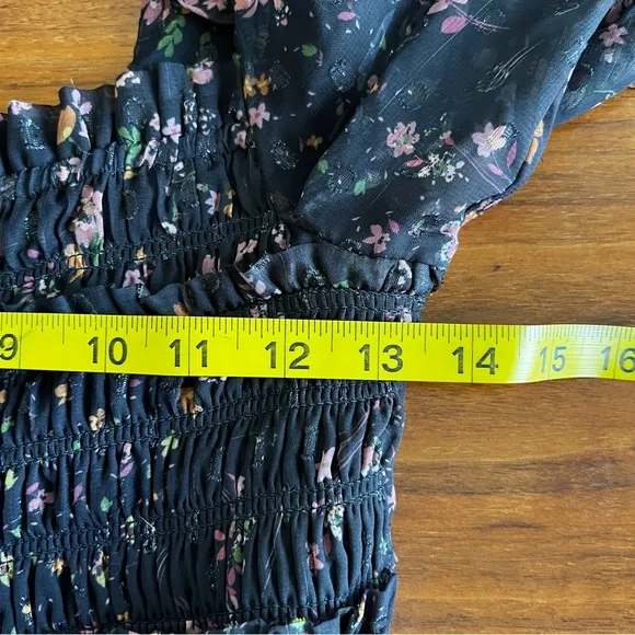 Slate &amp; Willow Black Floral Puff Sleeve Smocked Dress Sz XS