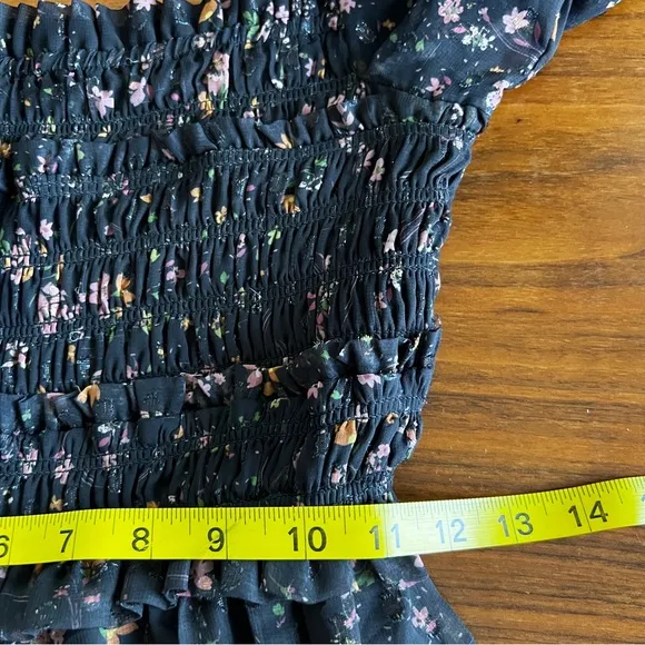 Slate &amp; Willow Black Floral Puff Sleeve Smocked Dress Sz XS