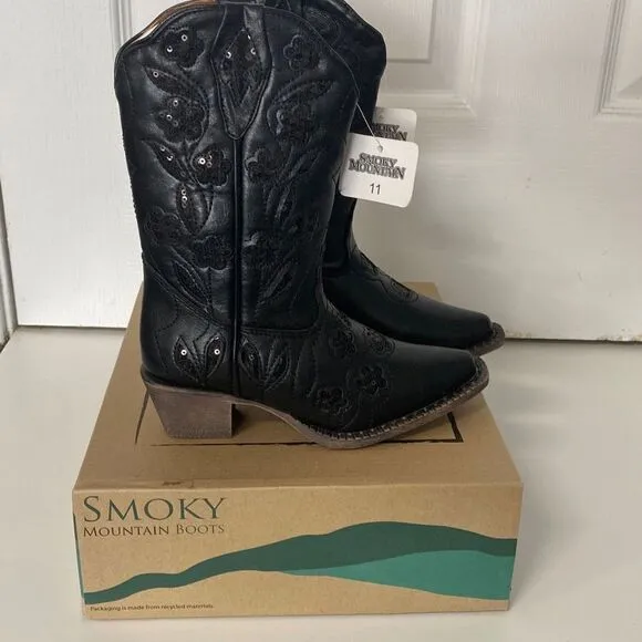 Smoky Mountain Black Victoria Sequin Cowgirl Boots Size 11 NEW