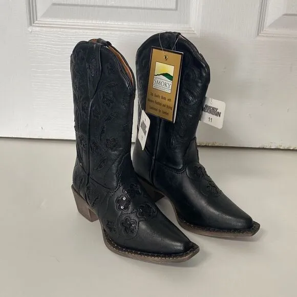 Smoky Mountain Black Victoria Sequin Cowgirl Boots Size 11 NEW