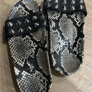 Snakeskin Slide Sandals with Studs