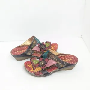 Socofy leather floral sandals