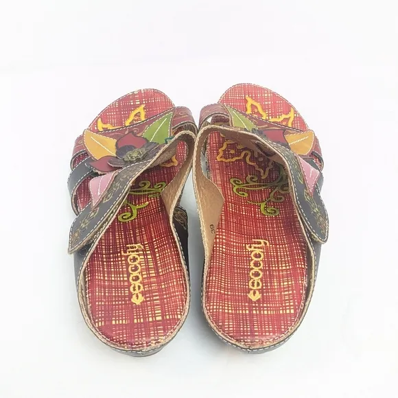 Socofy leather floral sandals