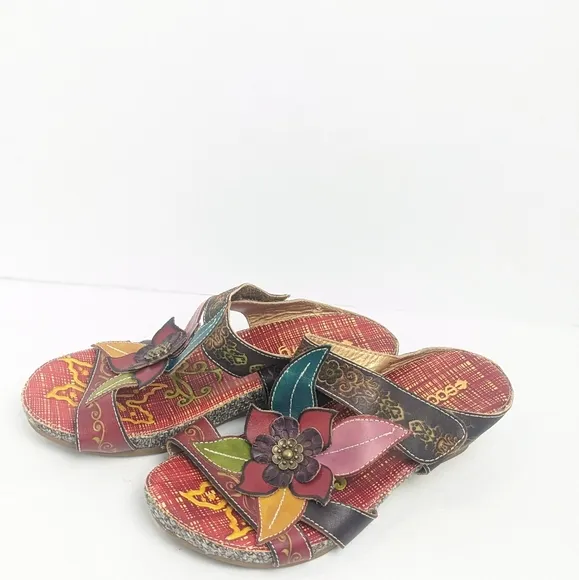Socofy leather floral sandals