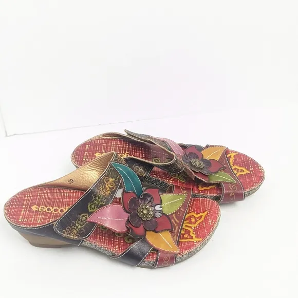 Socofy leather floral sandals