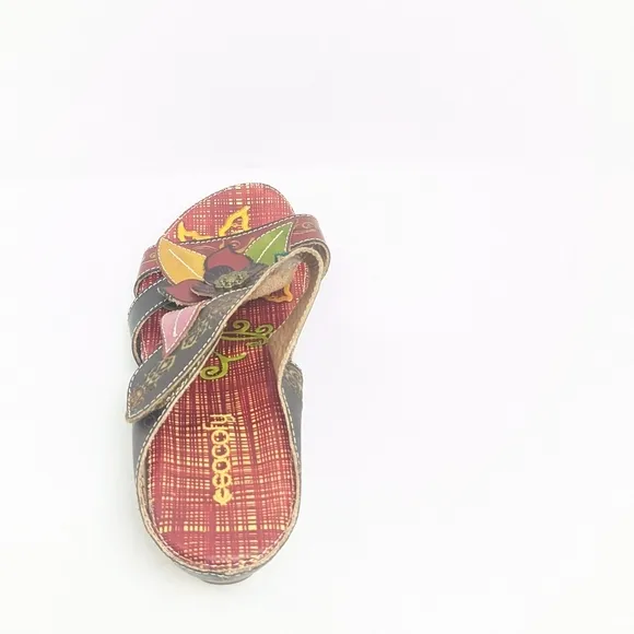 Socofy leather floral sandals