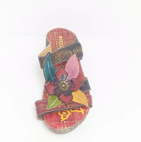 Socofy leather floral sandals