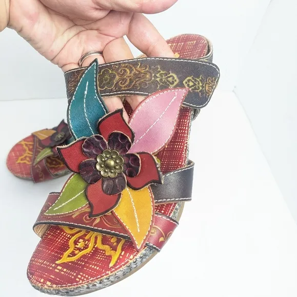 Socofy leather floral sandals