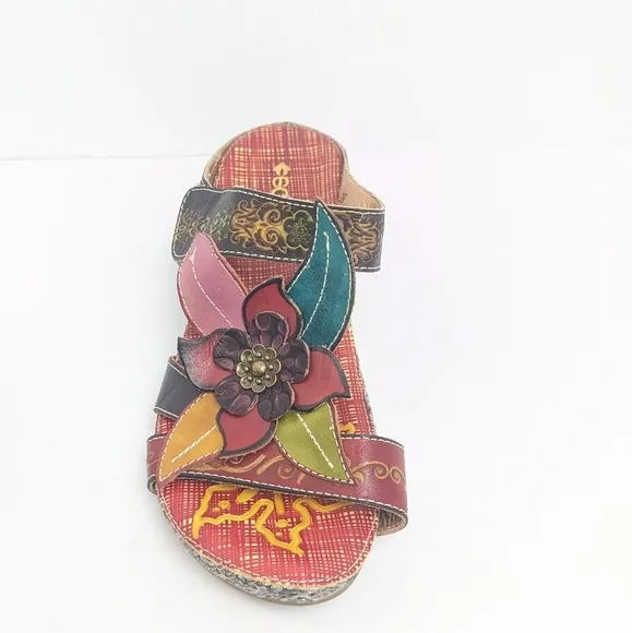 Socofy leather floral sandals