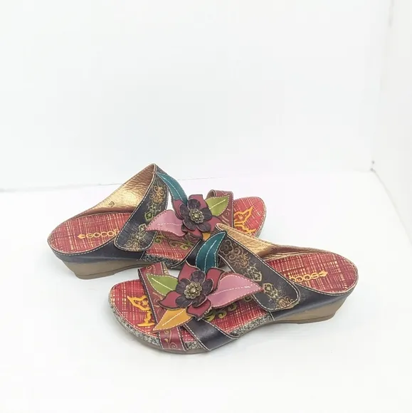 Socofy leather floral sandals