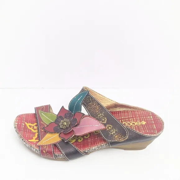 Socofy leather floral sandals