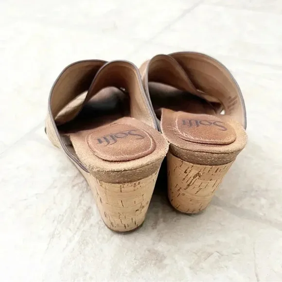 Sofft Leather Ciera Croc Embossed Wood Wedge Open Toe Sandals Shoes Size 6