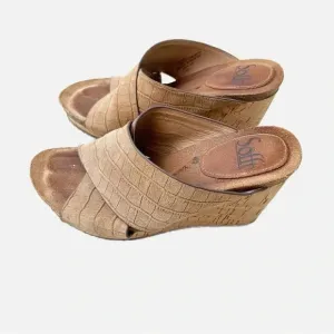 Sofft Leather Ciera Croc Embossed Wood Wedge Open Toe Sandals Shoes Size 6