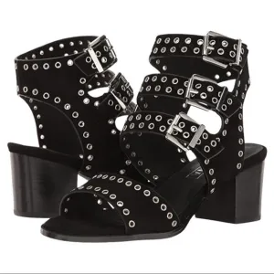 Sol Sana Black Sweet Pea Black Studded Suede Block Heeled Sandals Size 39