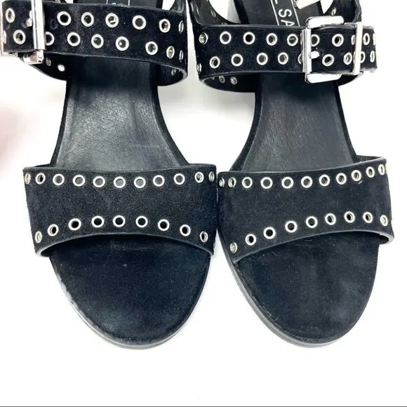Sol Sana Black Sweet Pea Black Studded Suede Block Heeled Sandals Size 39