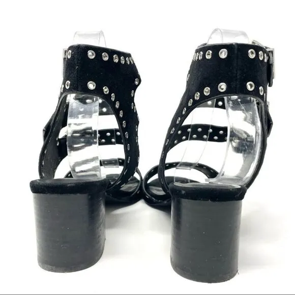 Sol Sana Black Sweet Pea Black Studded Suede Block Heeled Sandals Size 39