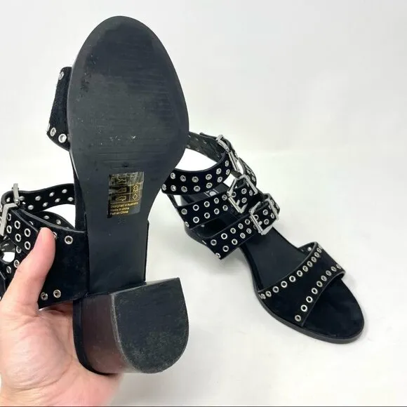 Sol Sana Black Sweet Pea Black Studded Suede Block Heeled Sandals Size 39
