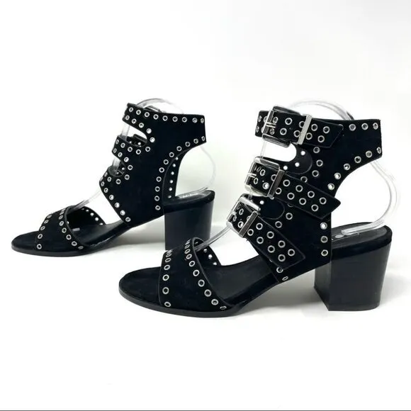Sol Sana Black Sweet Pea Black Studded Suede Block Heeled Sandals Size 39