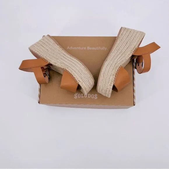 Soludos Sandals Platform Minorca Espadrille Leather Nude Brown Size 8 NEW