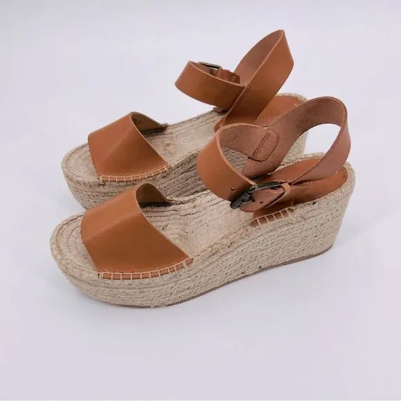 Soludos Sandals Platform Minorca Espadrille Leather Nude Brown Size 8 NEW