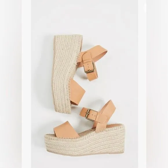 Soludos Sandals Platform Minorca Espadrille Leather Nude Brown Size 8 NEW