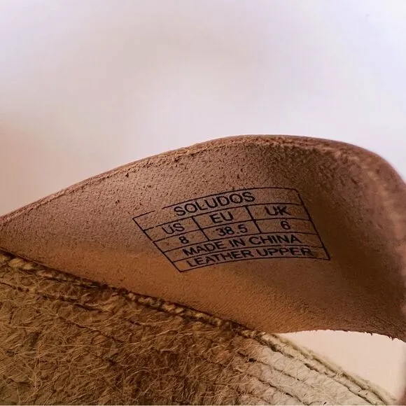 Soludos Sandals Platform Minorca Espadrille Leather Nude Brown Size 8 NEW