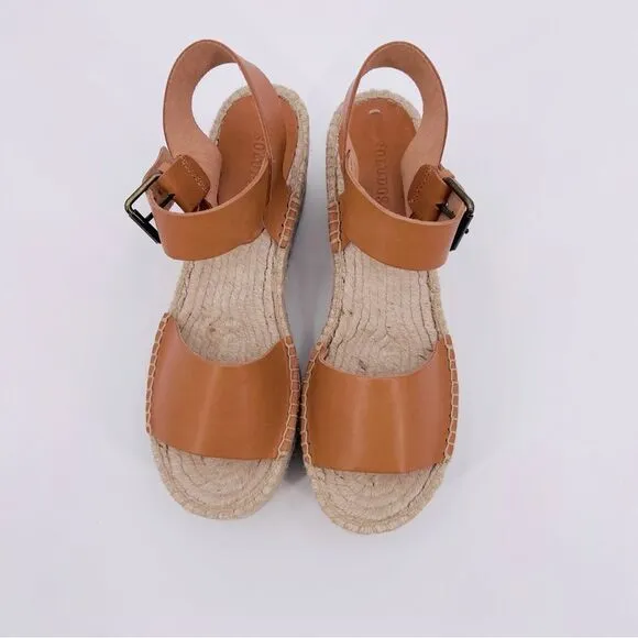 Soludos Sandals Platform Minorca Espadrille Leather Nude Brown Size 8 NEW